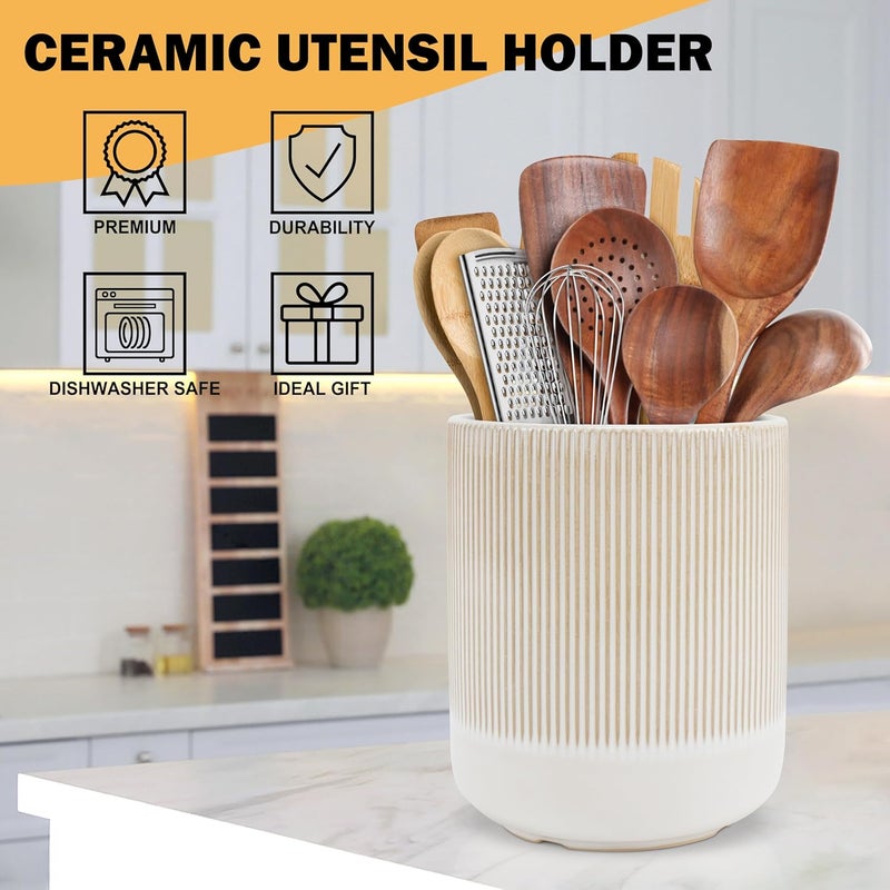 RedCall Kitchen Utensils Holder Large,Ceramic Utensil Organizer for Countertop,Morden Utensil Crock for Spoon Spatula,Home Kitchen Decor (Light Coffee) - Image 2